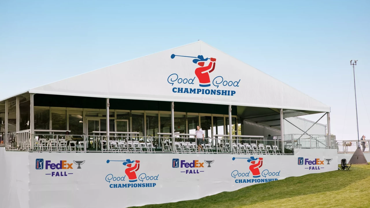 Good Good Championship hospitality tent on the course at the golf tournament in Texas.